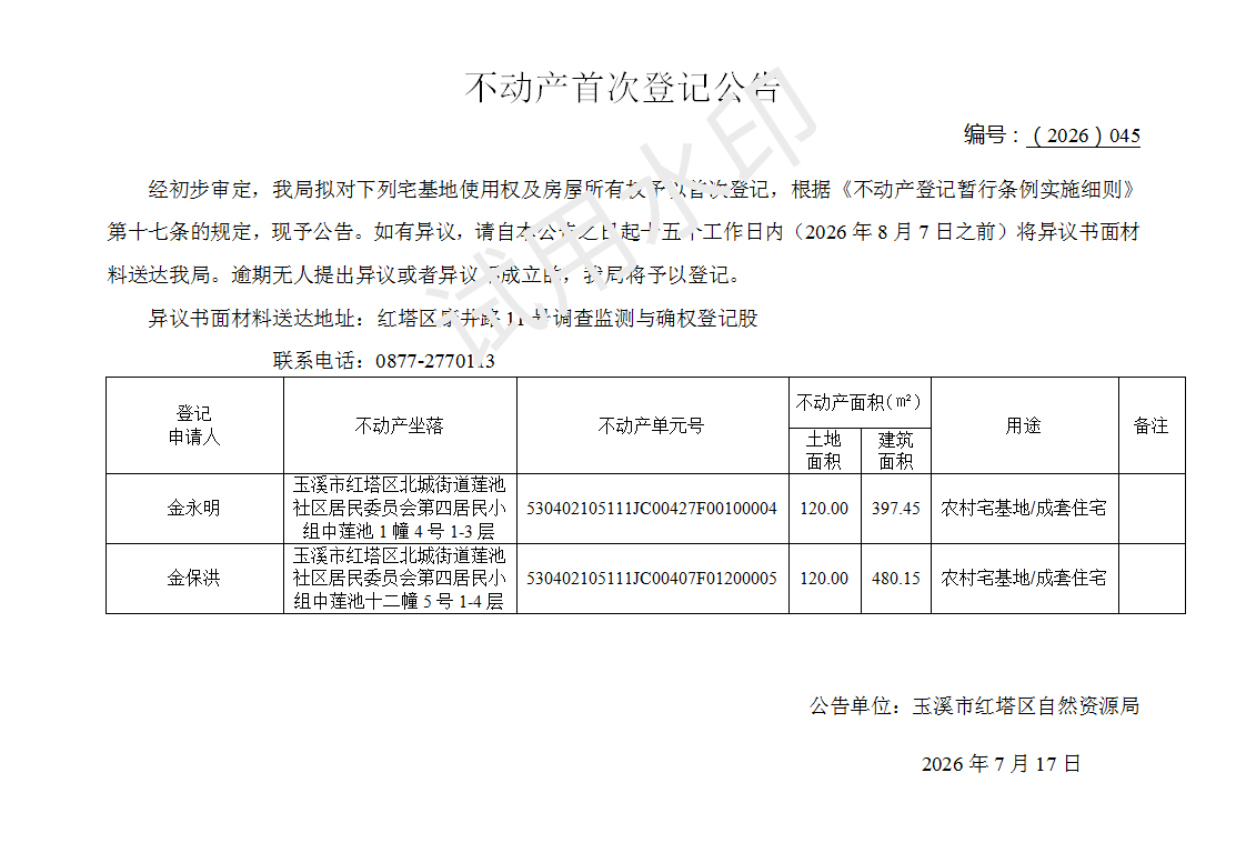 不动产首次登记公告2026045号(金永明、金保洪)_01.png 不动产首次登记公告2026045号(金永明、金保洪)_01.png